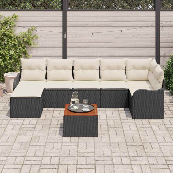vidaXL Havesofa S&aelig;t med pude 8 pcs Sort polyrattan