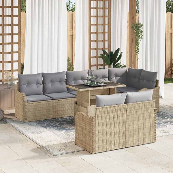 vidaXL Havesofa Sæt med pude 9 pcs Beige Poly rattan