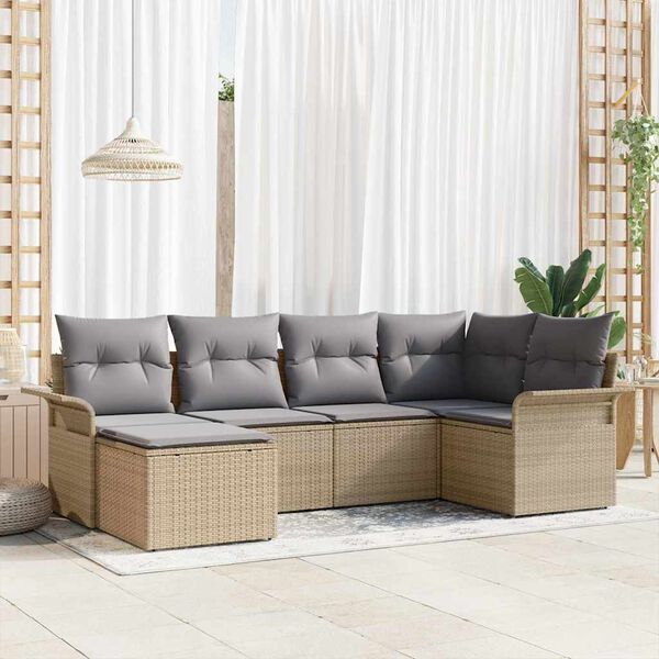 vidaXL Havesofa Sæt med pude 6 pcs Beige polyrattan