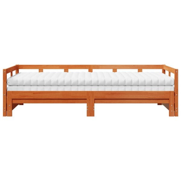 vidaXL daybed m. udtræk madrasser 90x200cm massivt fyrretræ gyldenbrun