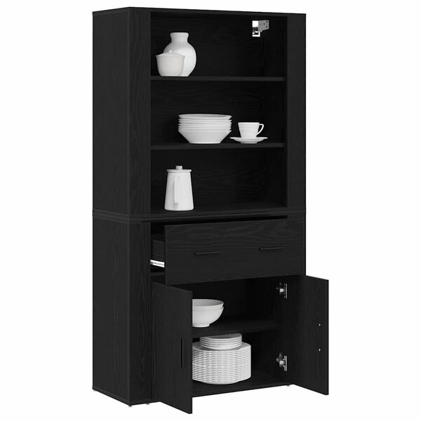 vidaXL Highboard med skuffe Sort eg 80 x 33 x 150 cm Konstrueret tr&aelig;