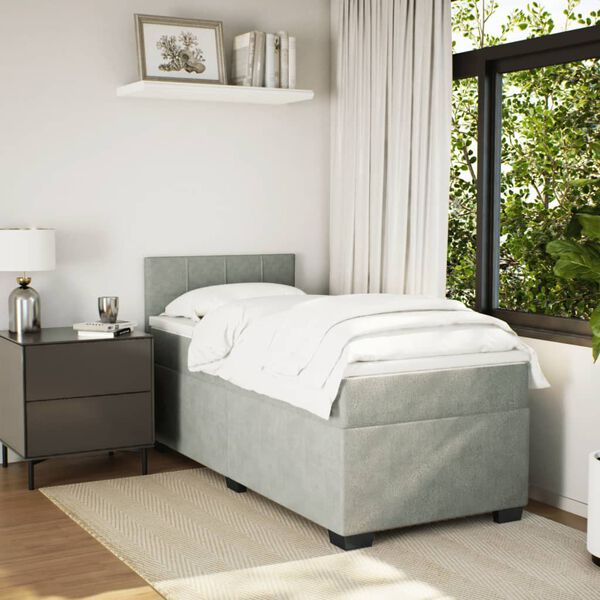vidaXL kontinentalseng med madras 90x200cm fløjl lysegrå