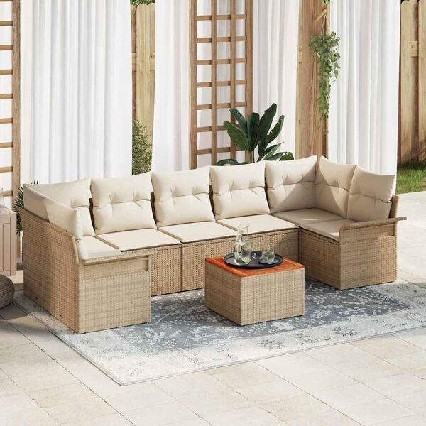 vidaXL Havesofa S&aelig;t med opbevaring 8 pcs Beige og creme polyrattan