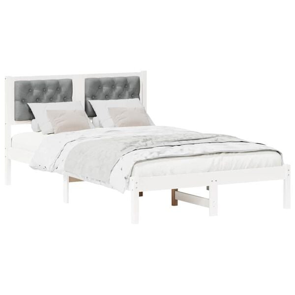 vidaXL Sengestel med hovedg&aelig;rde Lysegr&aring; 120 x 200 cm Massiv fyrretr&aelig;