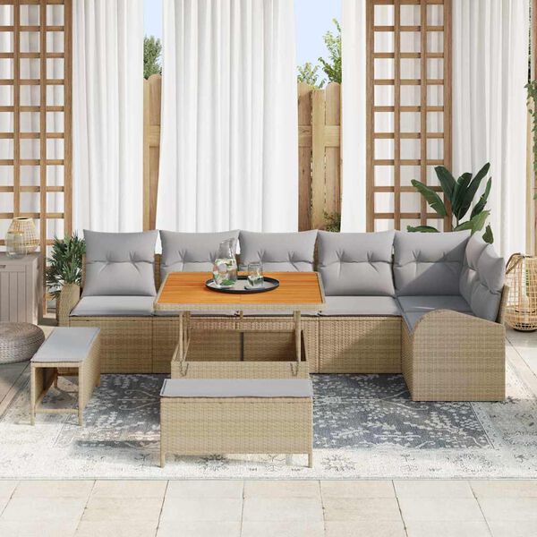 vidaXL Havesofa S&aelig;t med pude 9 pcs Beige Poly rattan