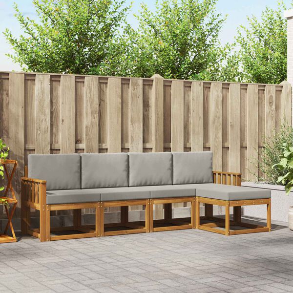 vidaXL Udend&oslash;rs sofagruppe 5 pcs Naturlig og Lys Gr&aring; Massivt Akacietr&aelig;