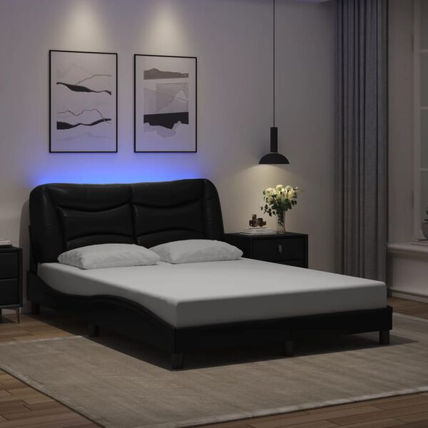 vidaXL sengeramme med LED uden madras Hvar 140x190 cm sort