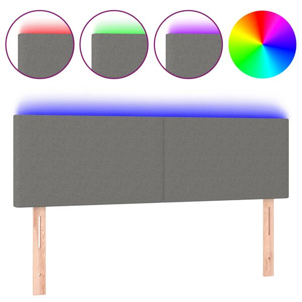 vidaXL sengegavl med LED-lys 144x5x78/88 cm stof mørkegrå