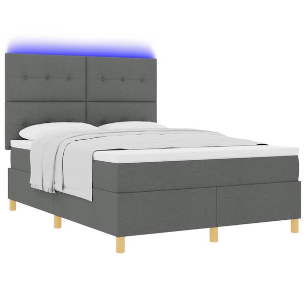 vidaXL LED Box Spring Bed med madras M&oslash;rkegr&aring; 160 x 200 cm Stof