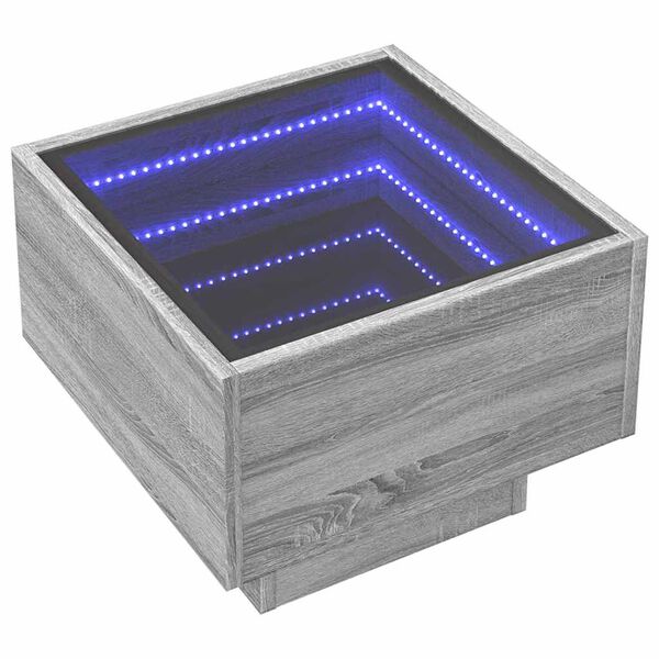 vidaXL sidebord med LED-lys 40x40x30 cm konstrueret tr&aelig; gr&aring; sonoma-eg
