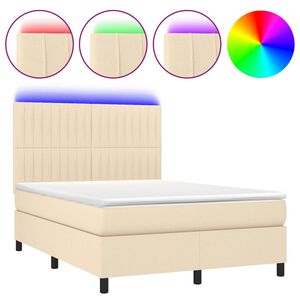 vidaXL kontinentalseng med LED-lys 140x190 cm stof cremefarvet