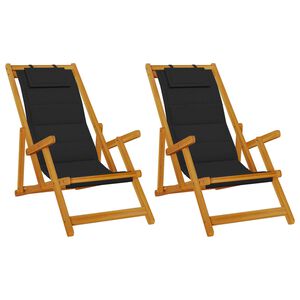 vidaXL Strandstol med pude 2 pcs Brun Massivt Akacietr&aelig;