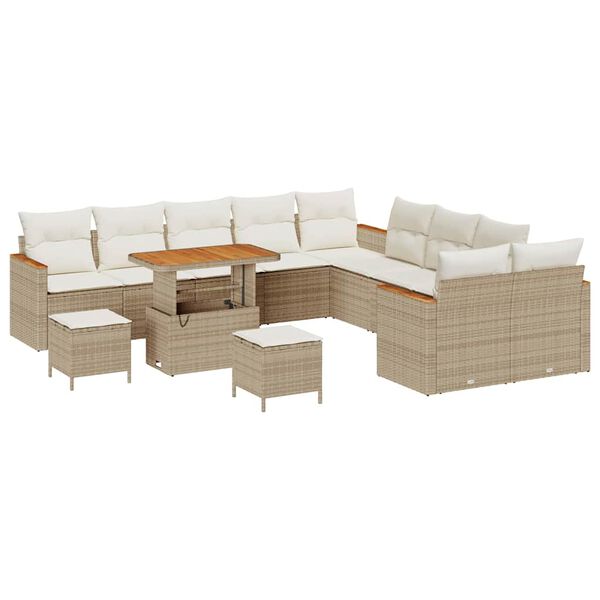 vidaXL Havesofa S&aelig;t med pude 13 pcs Beige Poly rattan