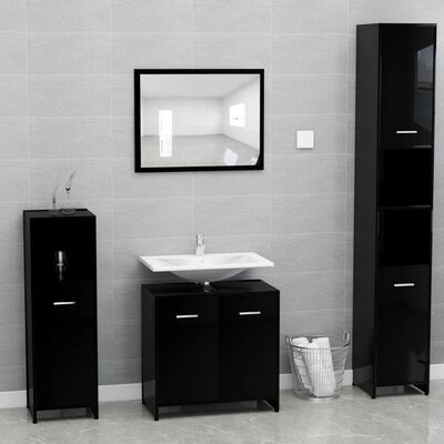vidaXL møbelsæt til badeværelse konstrueret træ sort højglans