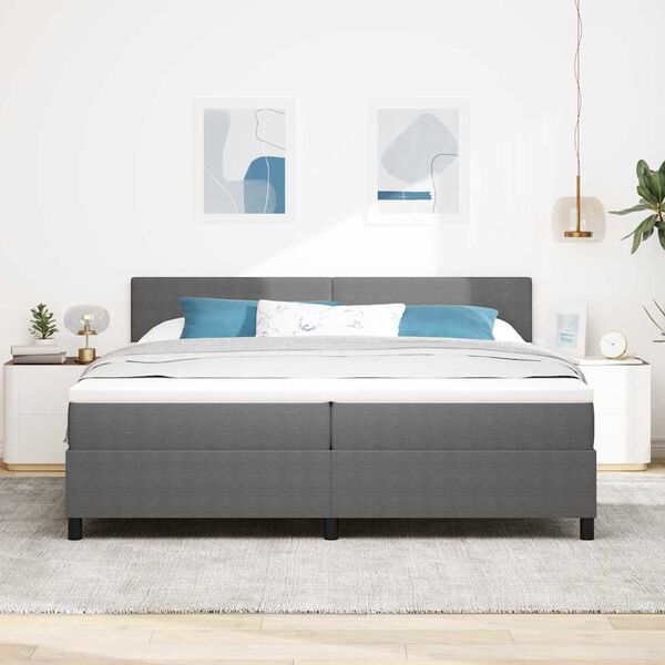 vidaXL LED Box Spring Bed Lys Gr&aring; og Hvid 200 x 200 cm Velourstof