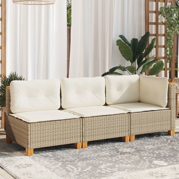 vidaXL 3-personers havesofa med hynder polyrattan beige