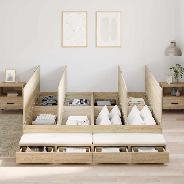 vidaXL Seng med opbevaring med skuffe Sonoma eg 200 cm Konstrueret træ