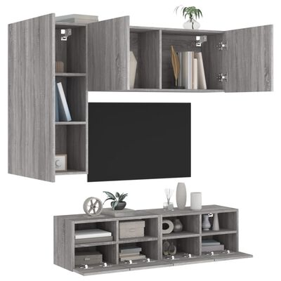 vidaXL tv-møbel til væg 4 dele konstrueret træ grå sonoma-eg