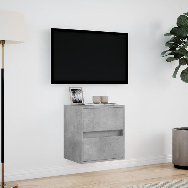 vidaXL væghængt tv-bord med LED-lys 41x31x45 cm betongrå