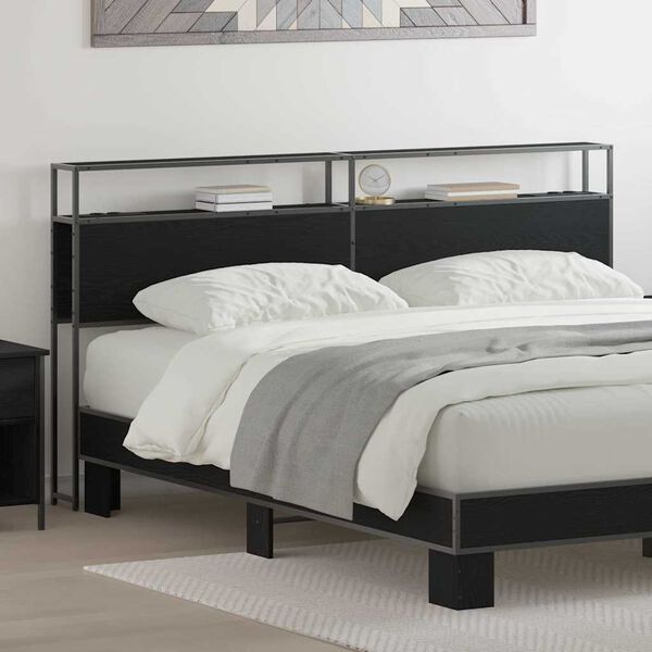 vidaXL Opbevaringshovedgavl med hylde Sort eg 200 cm Konstrueret tr&aelig;