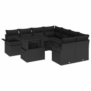 vidaXL Havesofa S&aelig;t med pude 9 pcs Sort Poly rattan