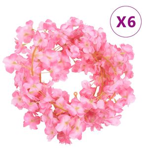 vidaXL blomsterguirlander 6 stk. 180 cm m&oslash;rk pink