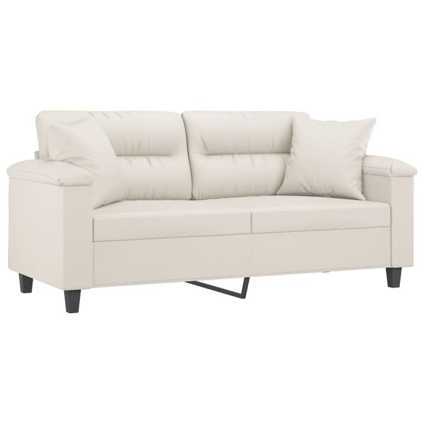 vidaXL 2-personers sofa med puder og hynder 140 cm kunstl&aelig;der creme