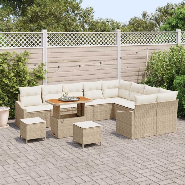 vidaXL Havesofa S&aelig;t med pude med opbevaring 12 pcs Beige Poly rattan