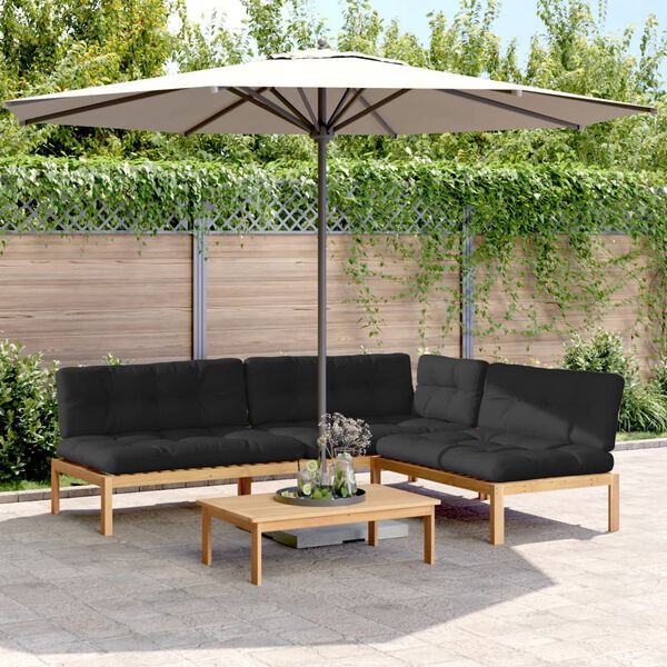 vidaXL lounges&aelig;t til haven 4 dele med hynder massivt akacietr&aelig;