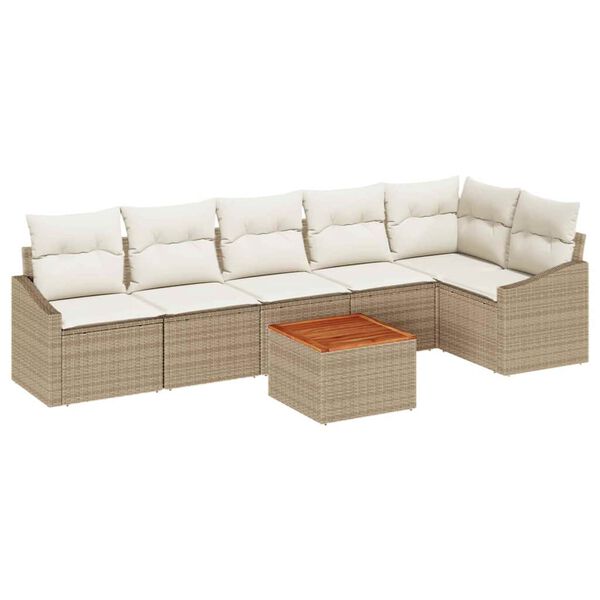vidaXL Havesofa S&aelig;t med pude 7 pcs Beige polyrattan