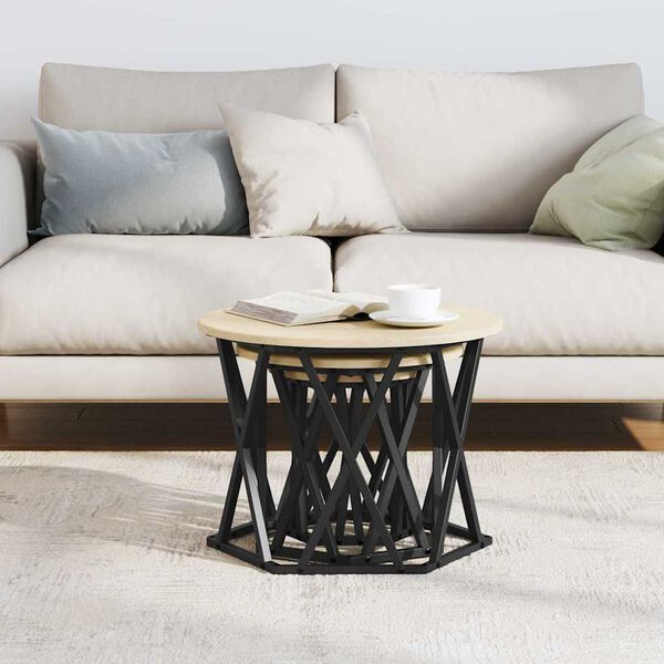 vidaXL Nesting Sidebord 3 pcs Sonoma eg Ingeniørtræ og stål