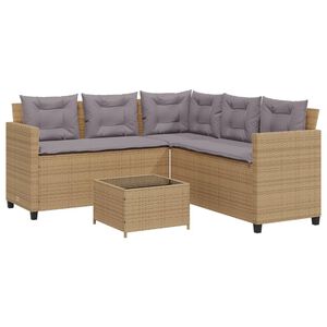 vidaXL havesofa med bord og hynder L-formet polyrattan beige