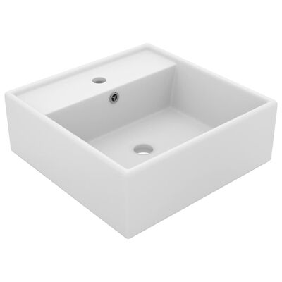 vidaXL luksuriøs håndvask overløb 41x41 cm keramik firkantet mat hvid