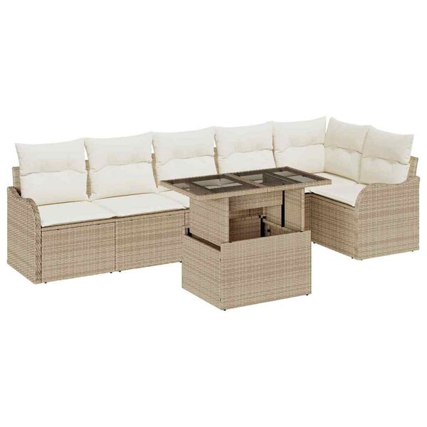 vidaXL Havesofa S&aelig;t med pude med pude 7 pcs Beige Poly Rattan