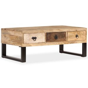 vidaXL sofabord med 3 skuffer massivt mangotr&aelig; 90 x 50 x 35 cm