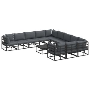 vidaXL Havesofa Sæt med pude 12 pcs Sort Aluminium