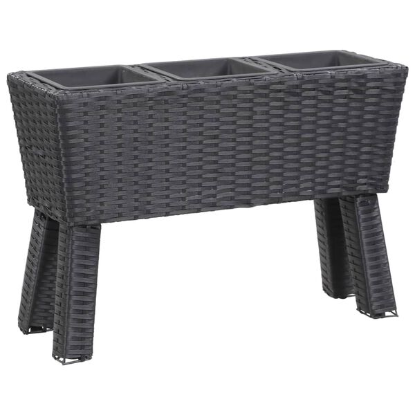 vidaXL plantekasse med ben og 3 krukker 72x25x50 cm polyrattan sort
