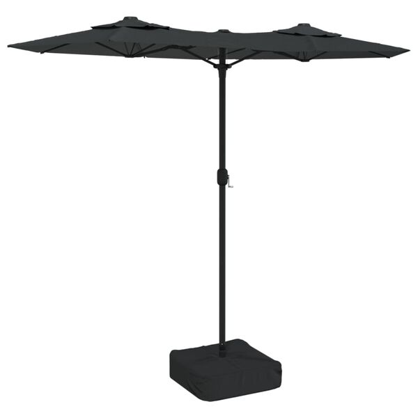 vidaXL parasol m. dobbelt parasoldug og LED-lys 316x145 cm antracitgrå