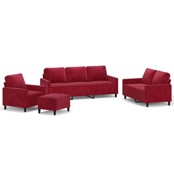 vidaXL sofas&aelig;t 4 dele med hynder velour vinr&oslash;d