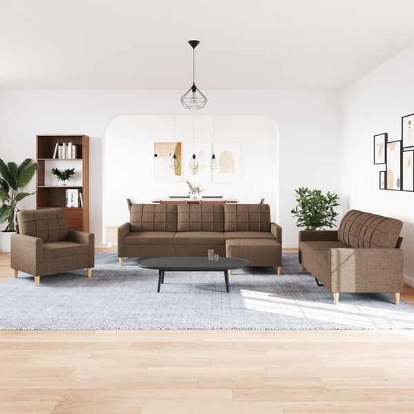 vidaXL sofas&aelig;t 4 dele med fodskammel stof brun