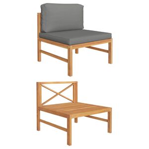 vidaXL midterdel til sofa med m&oslash;rkegr&aring; hynder massivt teaktr&aelig;