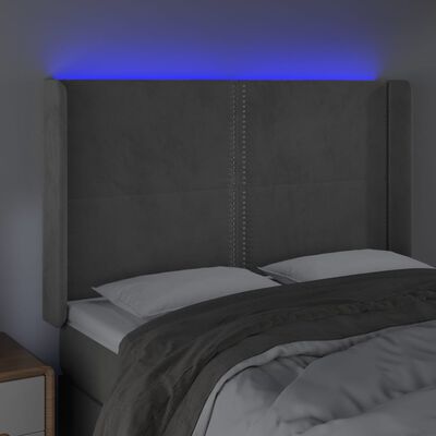 vidaXL sengegavl med LED-lys 147x16x118/128 cm fløjl lysegrå