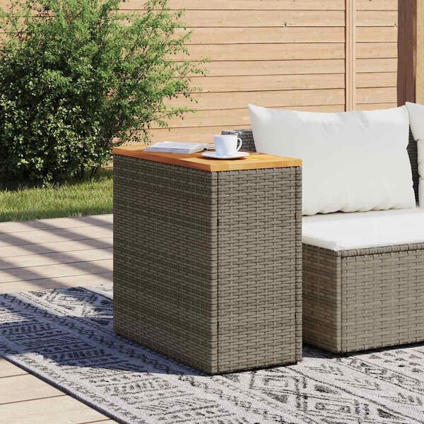 vidaXL havesidebord med trætop 58x27,5x55 cm polyrattan grå