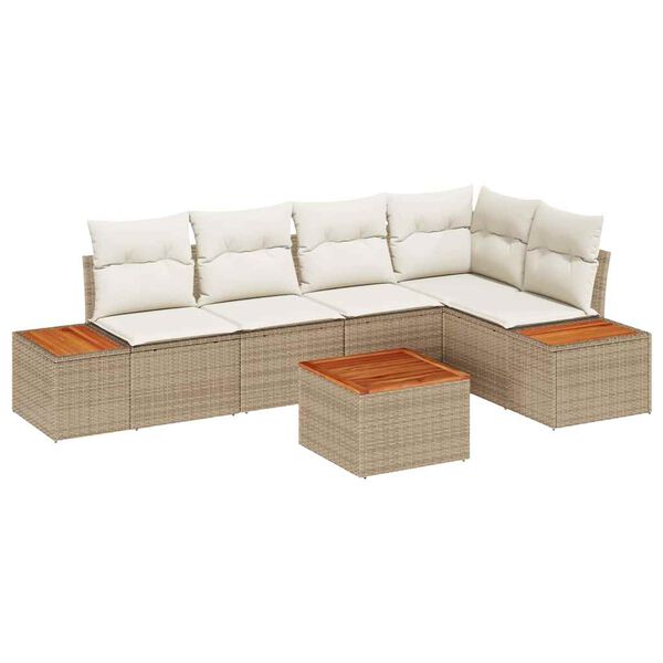 vidaXL Havesofa S&aelig;t med pude 6 pcs beige og cremefarvet Poly rattan