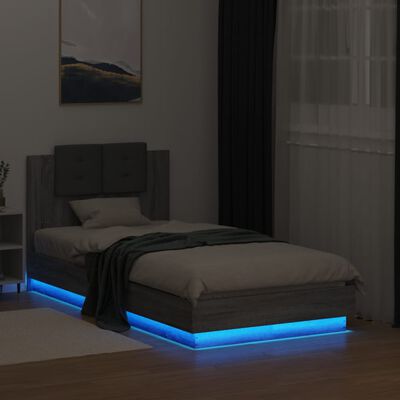 vidaXL sengeramme med sengegavl og LED-lys 75x200 cm grå sonoma-eg