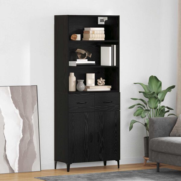 vidaXL Highboard med skuffe Sort eg 69,5 x 34 x 180 cm Konstrueret tr&aelig;