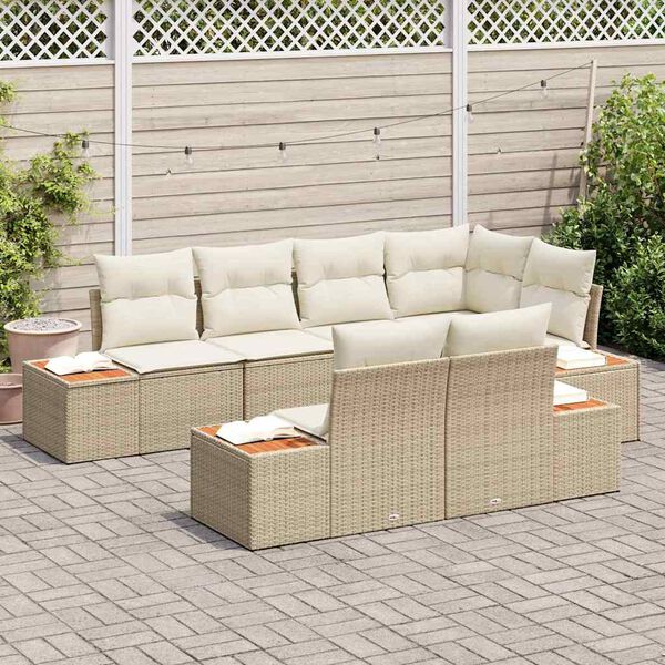 vidaXL Havesofa S&aelig;t med pude 7 pcs Beige og creme Polyrattan