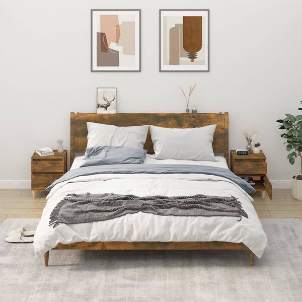 vidaXL sengeborde 2 stk. 40x35x50 cm røget egetræsfarve