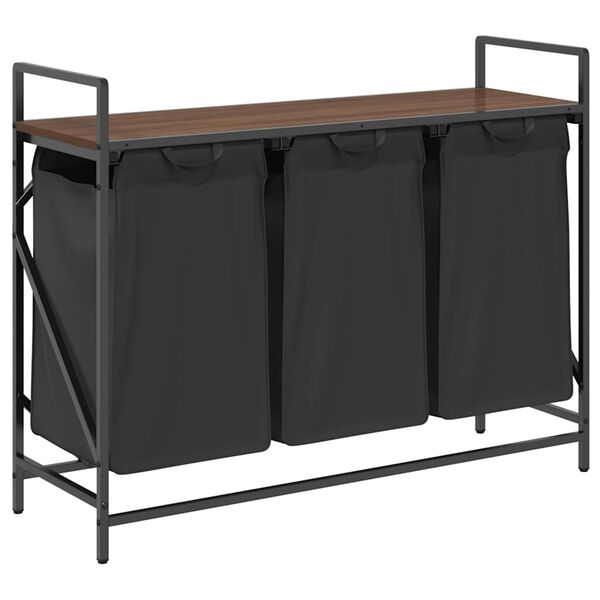 vidaXL vasketøjskurv 3 rum med hylde brun egetræsfarve