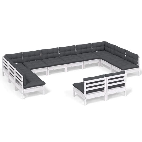 vidaXL loungesæt til haven 12 dele med hynder massivt fyrretræ hvid